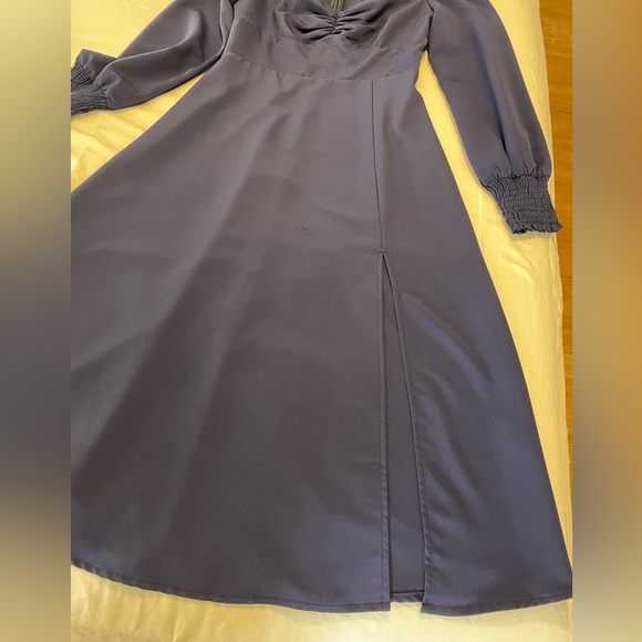 NWOT Rihoas Navy Long-Sleeved Sweetheart Dress w/ Slit, XS - Picture 4 of 6